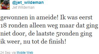 Tweet Jet Wilderman na haar winst bij de Junior-dames in de Wielerronde van Ameide 2011